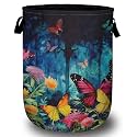 Spring Flower Butterfly Laundry Basket, Laundry Hamper Collapsible Oxford Cloth with Handle Clothes Storage Bin for Bathroom Laundry Room Bedroom 15.7 X 20 Inch