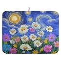 Spring Summer Daisy Floral Dish Drying Mats Spring Flowers Dish Mat Drying Matt Starry Sky Dishes Dryer Pad for Kitchen Counter Absorbent Microfiber Washable Foldable Reusable 18x24 in