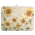 Spring Summer Dish Drying Mat Sunflower Kitchen Dish Drying Pad Absorbent Vintage Drying Mat for Countertops Dish Dryer Mat Microfiber Dishes Drainer Pad Dish Drying Rack Mat (18x24 in)