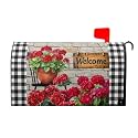 Spring Summer Floral Mailbox Covers Magnetic Large Size 25"x21" Welcome Spring Geranium Flower Mailbox Cover Welcome Red Flowers Mailbox Wraps Farmhouse Post Letter Box Cover for Home Outside