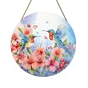 Spring Summer Hummingbird Birds Front Door Sign Farmhouse Spring Flowers Door Hanger 12"x12" Seasonal Summer Wooden Wreath for Outdoor Outside Porch Welcome Wall Hanging Decoration for Home