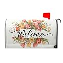 Spring Summer Welcome Mailbox Covers Magnetic Standard Size 21x18in Farmhouse Tulips Flowers Mailbox Covers Spring Flowers Mailbox Cover Wraps Waterproof Post Letter Box Decor for Home Garden Yard