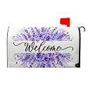 Spring Summer Welcome Mailbox Covers Magnetic Large Size 25x21 Inch Spring Holiday Decorations Mailbox Cover Purple Floral Mailbox Wraps for Home Garden Outdoor Post Letter Box Cover Decor
