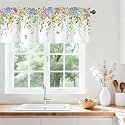 Spring Wildflower Green Leaves Kitchen Valances for Windows, 54x18 in