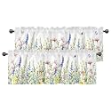 Spring Wildflower Green Leaves Valance Curtains, Rod Pocket 54x18 in
