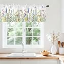 Spring Wildflower Green Leaves Valance Curtains, Rod Pocket 54x18 in