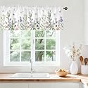 Spring Wildflower Green Leaves Valances for Windows, Rod Pocket 42x12 in