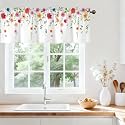 Spring Wildflower Green Leaves Valances for Windows, Rod Pocket 42x12 in