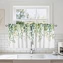 Spring Wildflower Green Leaves Valances for Windows, Rod Pocket 26x36 in