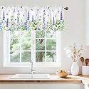 Spring Wildflower Green Leaves Valances for Windows, Rod Pocket 42x12 in