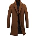 Springrain Men's Wool Blend Pea Coat Single Breasted Overcoat