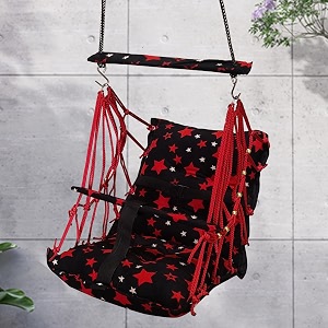sprointal cotton baby swing for kids children folding and washable 1 to 5 years new born baby gift soft jhula with safety belt easy to carry safety lock cradle chair  home garden hall red star