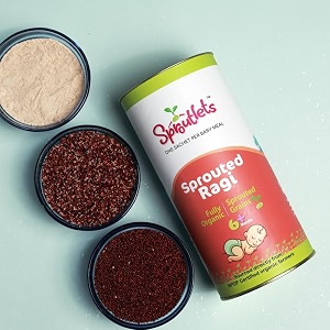 sproutlets ragi powder -300 gm - natural organic finger millet flour - a nutrient-rich food supplement with vitamins and minerals for health and growth
