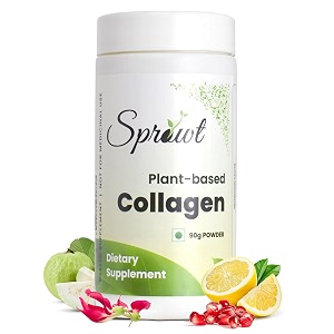sprowt plant based collagen supplement for youthful amp glowing skin  collagen powder for men and women  supports beautiful skin  contains amla vitamin c and guava  90gm