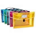 SPS Envelope Folder with Carrying Handle, Transparent Poly-Plastic A4/Foolscap Documents File Storage Bag with Buckle Closure, Set of 5 (Assorted - with Carrying Handle)