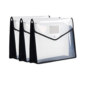 sps file folder transparent poly-plastic a4foolscap documents file storage bag with snap button set of 3 black
