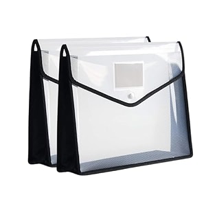 sps file folder transparent poly-plastic a4foolscap documents file storage bag with snap button set of 2 black