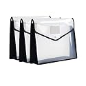 SPS File Folder, Transparent Poly-Plastic A4/Foolscap Documents File Storage Bag with Snap Button, Set of 3 (Black)