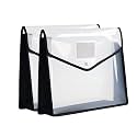 SPS File Folder, Transparent Poly-Plastic A4/Foolscap Documents File Storage Bag with Snap Button, Set of 2 (Black)