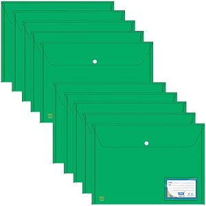sps file folder green transparent poly-plastic a4foolscap documents file storage bag with snap button set of 10certificate file folder pack of 10 - green