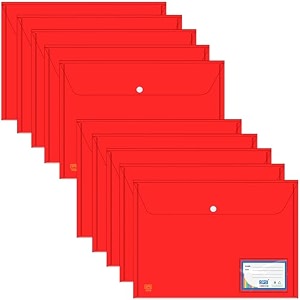 sps file folder red transparent poly-plastic a4foolscap documents file storage bag with snap button set of 10certificate file folder pack of 10 - red
