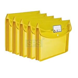 sps file folder transparent poly-plastic a4foolscap documents file storage bag with snap button set of 5 yellow