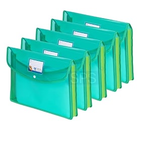 sps file folder transparent poly-plastic a4foolscap documents file storage bag with snap button set of 5 green