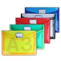 SPS File Folder, Transparent Poly-Plastic A3 Documents File Storage Bag with Snap Button Set of 5/Certificate File Folder (Multicolor)