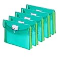 SPS File Folder, Transparent Poly-Plastic A4/Foolscap Documents File Storage Bag with Snap Button, Set of 5 (Green)