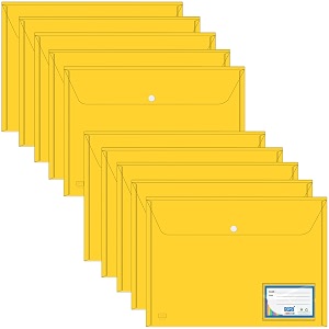 sps file folder yellow transparent poly-plastic a4foolscap documents file storage bag with snap button set of 10certificate file folder pack of 10 - yellow