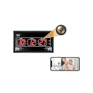 wireless wifi spy digital wall clock camera hidden spy amp128 gb supported full hd mini spy camera for home - black