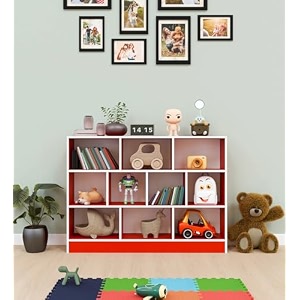 spyder 10 cube craft modern simple engineered wood book shelf for living room kids room book storage book case study room furniture color - red amp white
