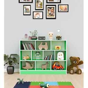 spyder 10 cube craft modern simple engineered wood book shelf for living room kids room book storage book case study room furniture color - green amp white