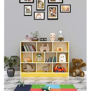 spyder 10 cube craft modern simple engineered wood book shelf for living room kids room study room furniture- color - yellow amp white