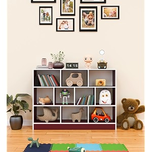 spyder 10 cube craft modern simple engineered wood book shelf furniture organizer storage for living room kids room study room - color - burgundy amp white