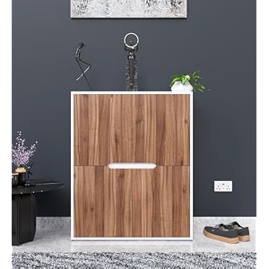 spyder craft 2 door stellar modern shoe rack -transform your space with ample storagechic style footwear stand organizer for hall entryway  color-noce lyon amp white  1 year manufacturing warranty