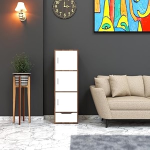 spyder craft 3 door amp 1 drawer engineered wood storage cabinet for living room with magnetic door space saving furniture for home kitchen color white- brown easy to assemble -1 year warranty