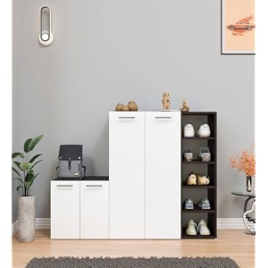 spyder craft 4 door louis modern shoe rack -transform your space with ample storagechic style footwear stand organizer for hall entryway color- brown amp white1 year manufacturing warranty brown