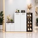 Spyder Craft 4 Door Louis Modern Shoe Rack -Transform Your Space with Ample Storage,Chic Style Footwear Stand Organizer for Hall, Entryway, Color:- Brown &amp; White,1 Year Manufacturing Warranty