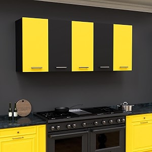 spyder home decore engineered wood 5 door matte finish matrix kitchen cabinet for officehall  wall mounted cabinet living room black amp yellow assembly-diy do-it-yourself
