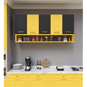 spyder home decore 5 door matte finish merlin engineered wood kitchen cabinet for officehall kitchen wall mounted cabinet for kitchen living room color-black amp yellow assembly-diy