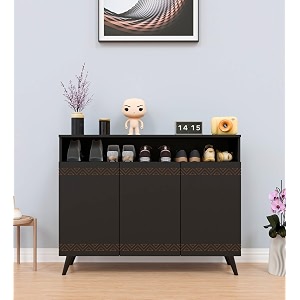 spyder craft amber engineered wood multipurpose shoe rack with door multi-layer storage organizer shelf free standing stand entryway rack cabinets color black