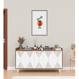 spyder craft marcos multi purpose five door buffet console cabinet geometric tv stand with open shelves  show off your decor amp keep your electronics organized color wood brown 1 year warranty