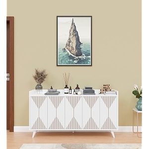 spyder craft marcos multi purpose five door buffet console cabinet geometric tv stand with open shelves  show off your decor amp keep your electronics organized color white 1 year warranty
