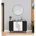 Spyder Home Decore Engineered Wood Craft Marcos Multi Purpose Four Door Buffet Console Cabinet,Geometric TV Stand with Open Shelves: Show Off Your Decor&amp;Keep Your Electronics Organized (SL1) (Asian)