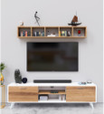 Spyder Craft Matte Finish Sapphire TV Unit Wall Mounted with Shelf for Living Room| Bedroom Engineered Wood TV Entertainment Unit (Finish Color - White & Canian Oak, DIY(Do-It-Yourself))