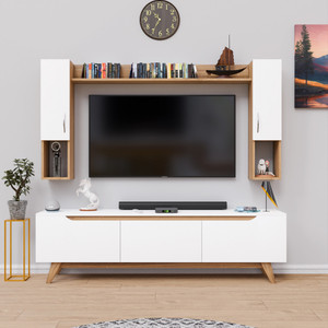 spyder craft matte finished tv unit stand cabinet with storage engineered wood tv entertainment unit finish color - white canian -oak diydo-it-yourself