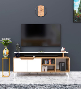 spyder craft matte finished tv unit stand cabinet with storage engineered wood tv entertainment unit finish color - white canian oak diydo-it-yourself
