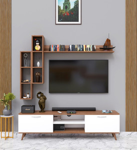 spyder craft matte finished tv unit stand cabinet with storage engineered wood tv entertainment unit finish color - white  brown diydo-it-yourself