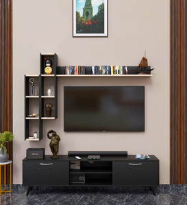 spyder craft matte finished tv unit stand cabinet with storage engineered wood tv entertainment unit finish color - black white oak diydo-it-yourself